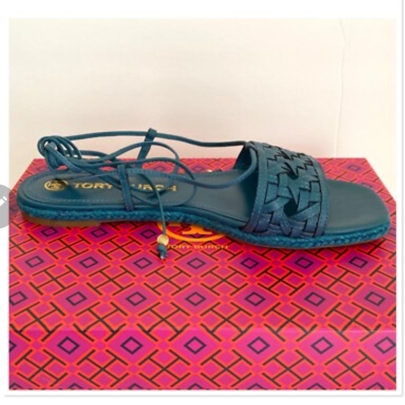 Tory Burch Blue Basketweave Espadrille Sandals-NIB SZ 8 - Picture 14 of 14